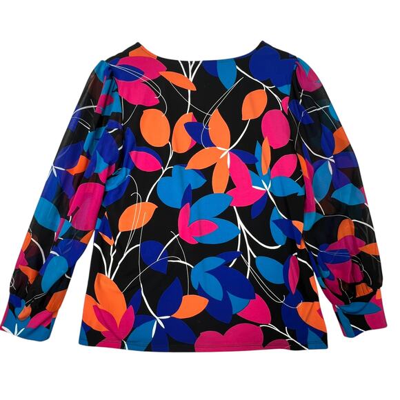 Calvin Klein Womens Colorful Long Sleeve Blouse L Balloon Sheer Sleeve Top - Picture 3 of 8